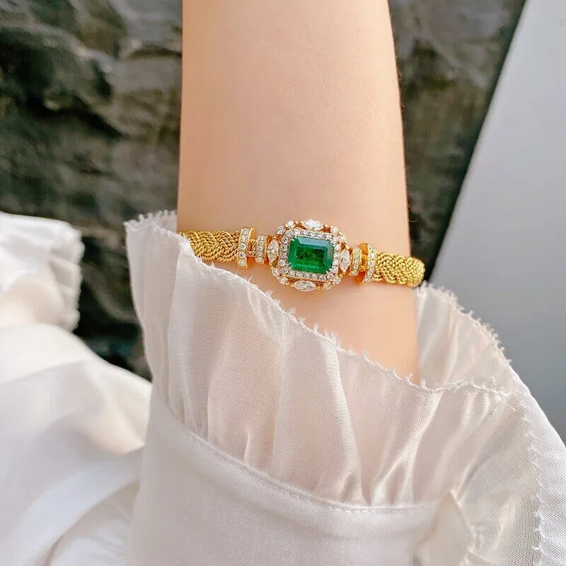 Twisted Design Paraiba Emerald 14K Gold Cuff Bracelet