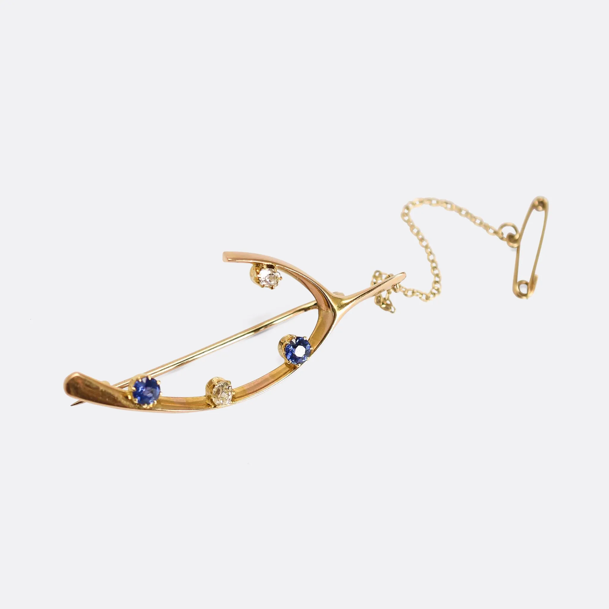 Victorian Diamond & Sapphire Wishbone Brooch