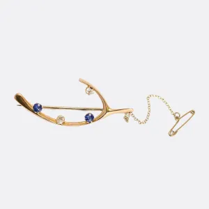 Victorian Diamond & Sapphire Wishbone Brooch