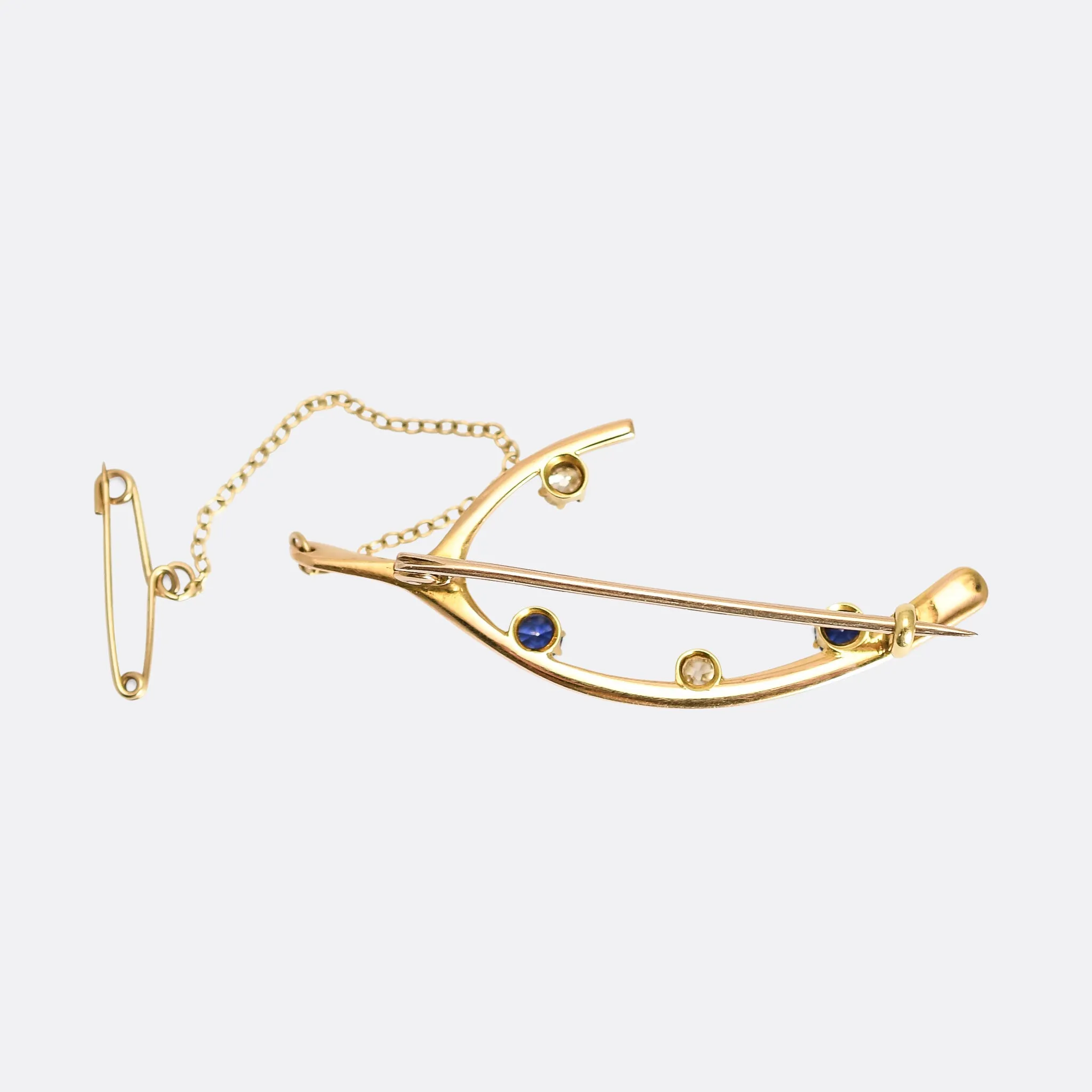 Victorian Diamond & Sapphire Wishbone Brooch