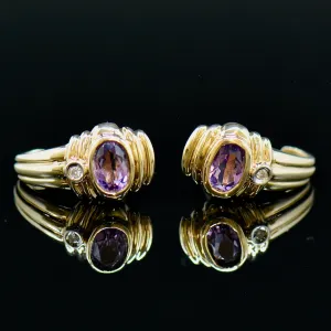 Vintage Amethyst & Diamond 9CT Yellow Gold Earrings