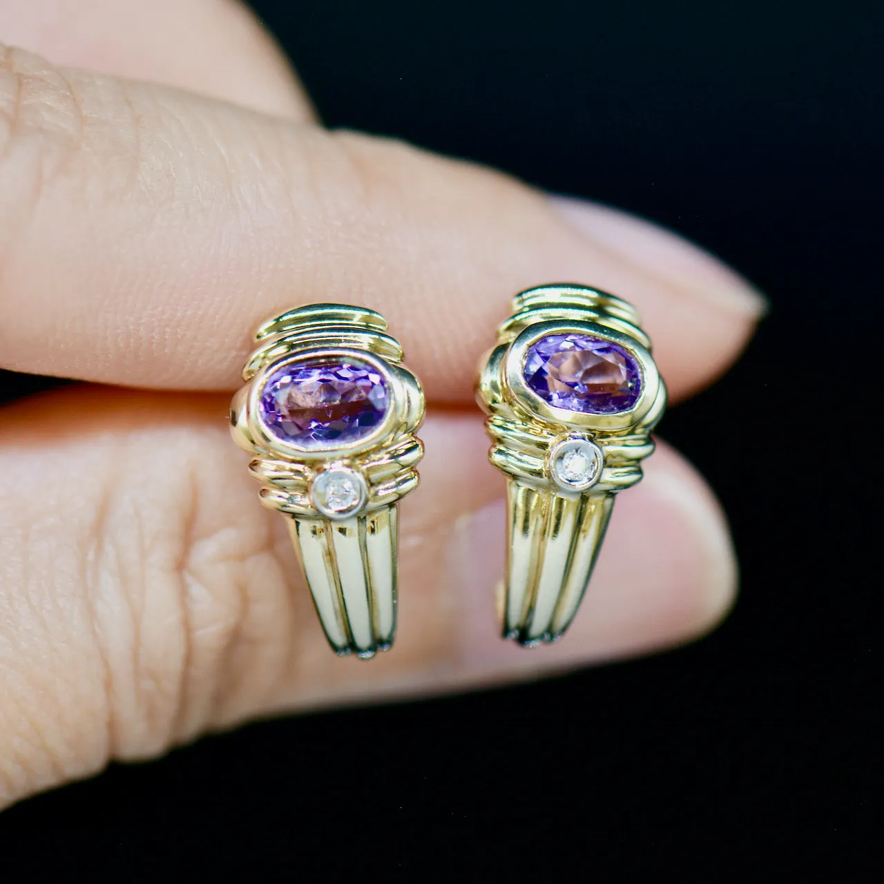 Vintage Amethyst & Diamond 9CT Yellow Gold Earrings