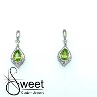 White gold peridot and diamond drop earrings