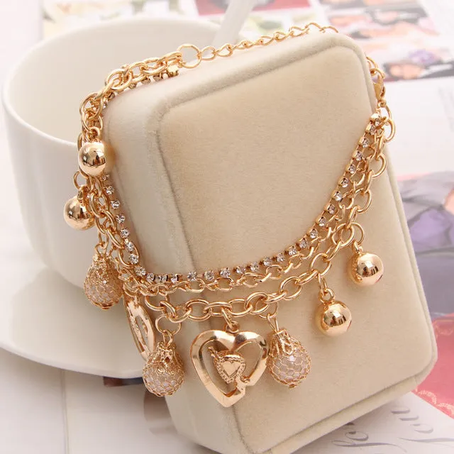 Women Fashion Jewelry Gold Color Heart Butterfly Charm Bracelets