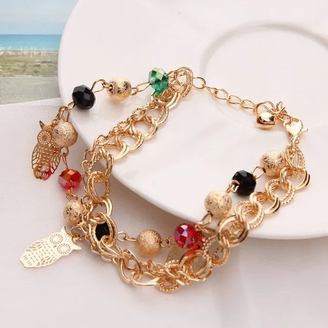 Women Fashion Jewelry Gold Color Heart Butterfly Charm Bracelets