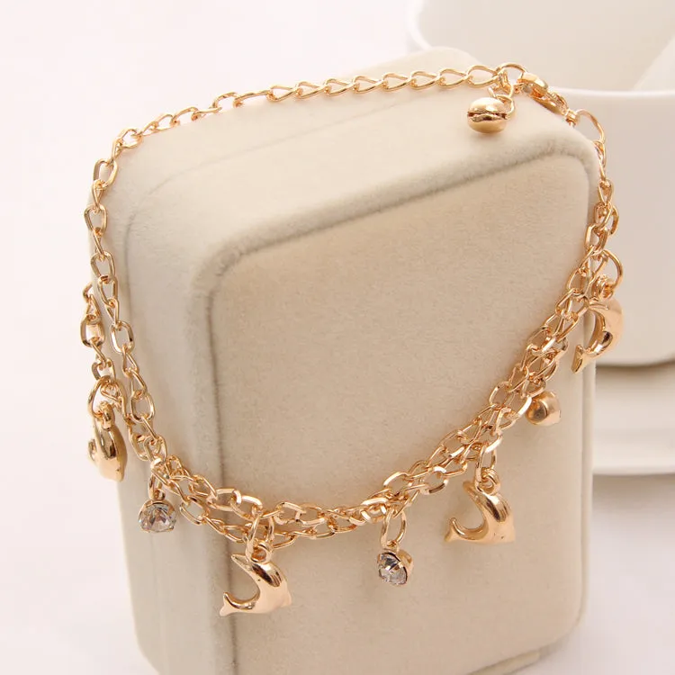 Women Fashion Jewelry Gold Color Heart Butterfly Charm Bracelets