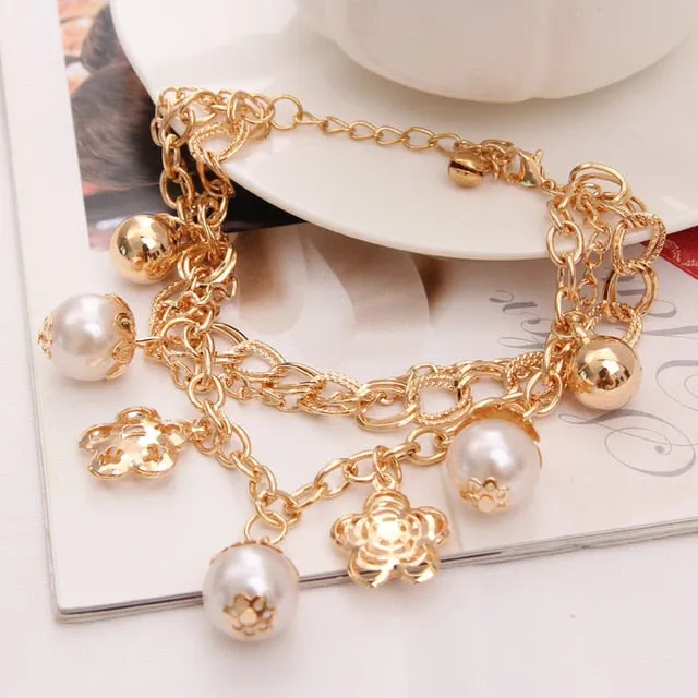 Women Fashion Jewelry Gold Color Heart Butterfly Charm Bracelets