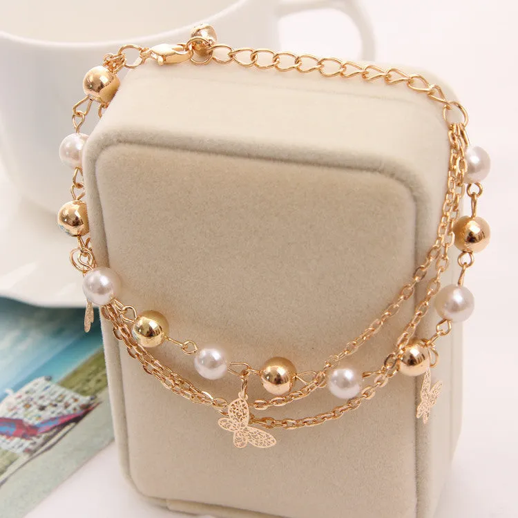 Women Fashion Jewelry Gold Color Heart Butterfly Charm Bracelets