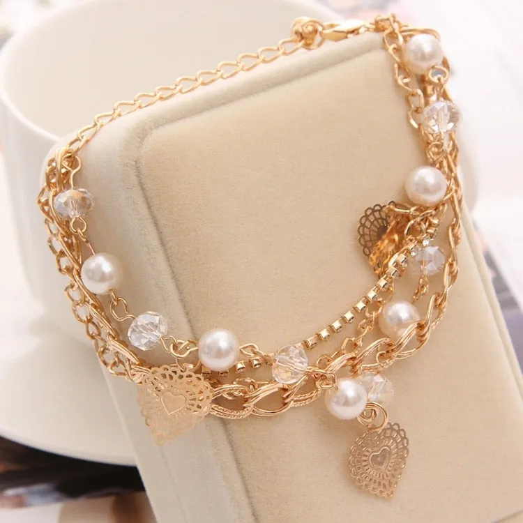 Women Fashion Jewelry Gold Color Heart Butterfly Charm Bracelets