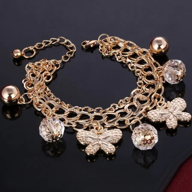 Women Fashion Jewelry Gold Color Heart Butterfly Charm Bracelets