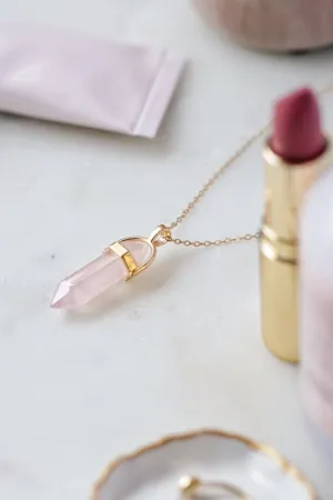 Xander Kostroma Gold Tone & Rose Quartz Crystal Point Necklace – 42cm   extension Chain, Healing Crystal Pendant, Handmade Jewelry for Emotional Balance & Self-Love