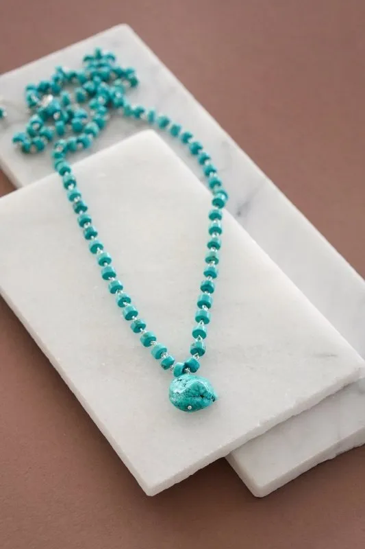 Xander Kostroma - Men's Raw Turquoise Bead and Pendant Necklace - Ideal for Daily Wear - Enhances Protection and Inner Peace - Handcrafted Unique Jewelry - 72cm Length - Perfect Gift for Tranquility and Style