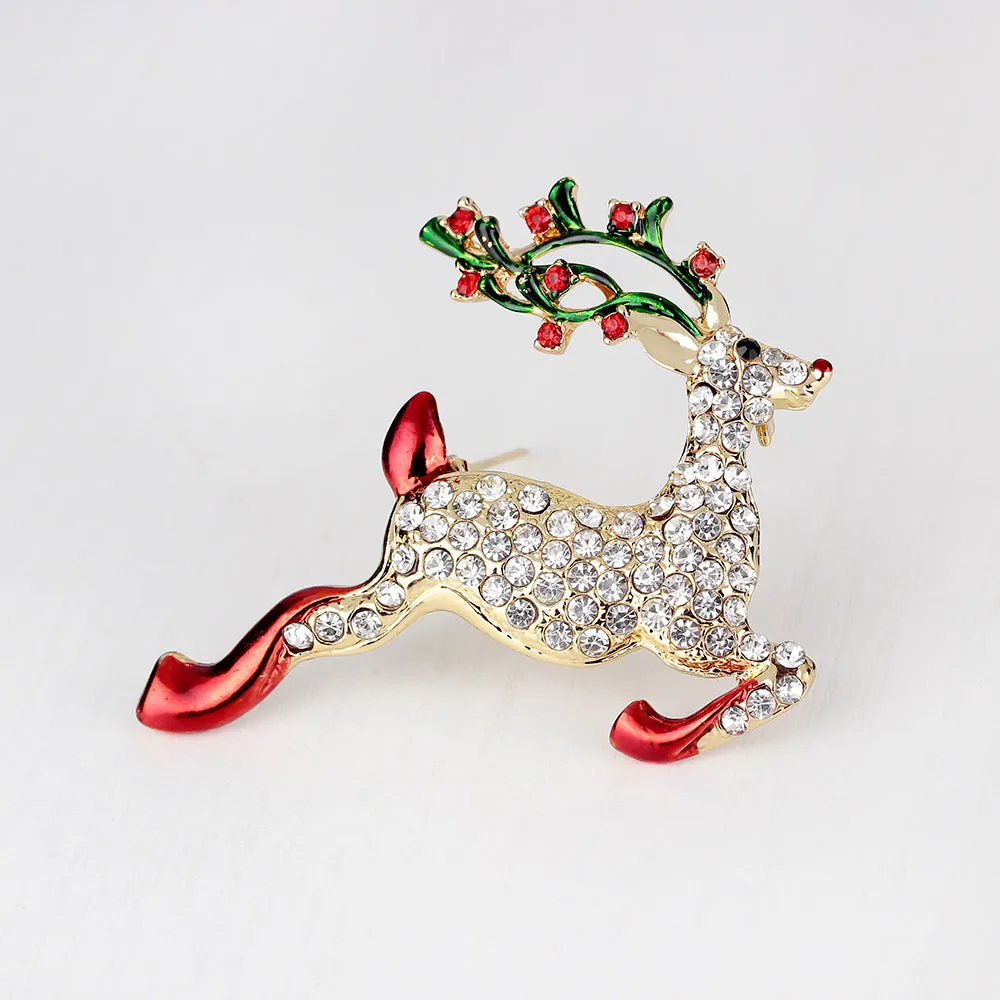 Zircon Setting Jumping Fawn Brooch