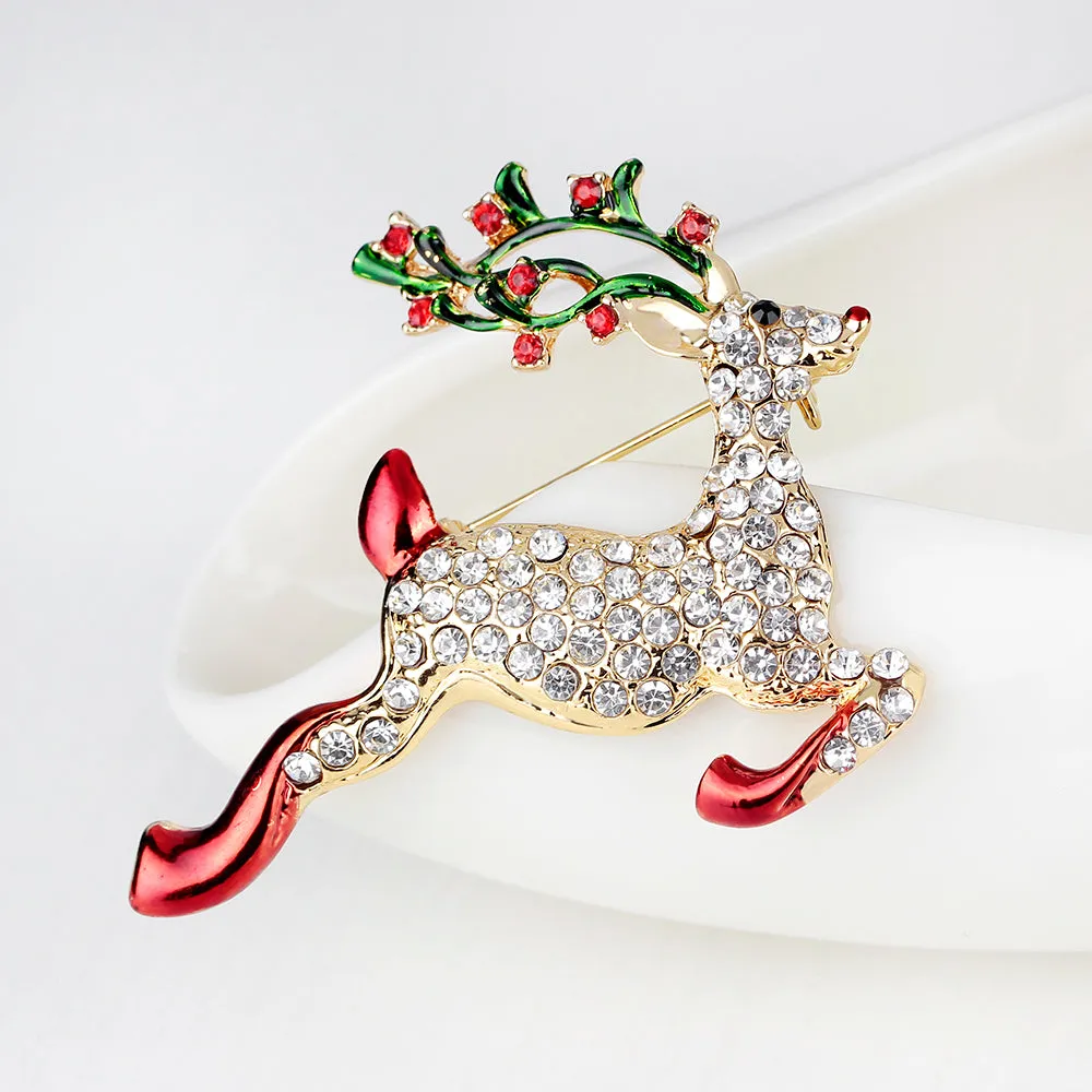 Zircon Setting Jumping Fawn Brooch